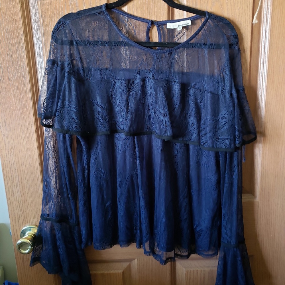 June & Hudson Navy and Black lace blouse